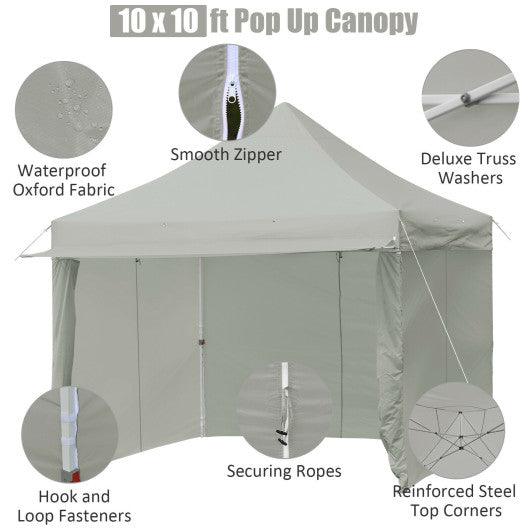 10 x 10 Feet Pop up Gazebo with 4 Height and Adjust Folding Awning-Gray at Set Shop and Smile