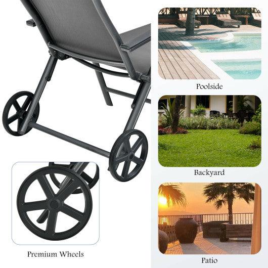 Patio Lounge Chair with Wheels Neck Pillow Aluminum Frame Adjustable-Gray at Set Shop and Smile