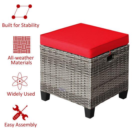 2PCS Patio Rattan Wicker Ottoman Seat with Removable Cushions-Red at Set Shop and Smile
