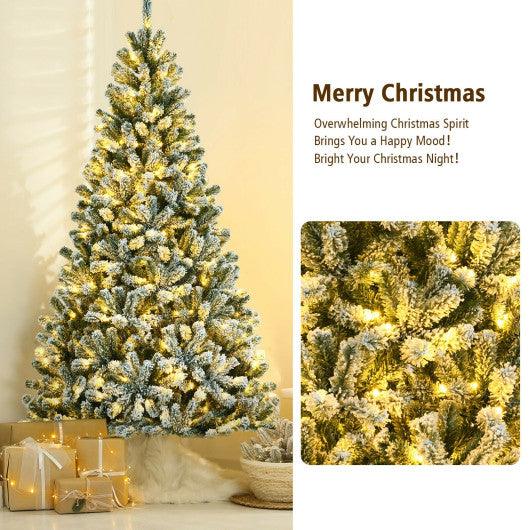 7 Feet Pre-lit Snow Flocked Hinged Christmas Tree with 1116 Tips and Metal Stand-7 ft at Set Shop and Smile