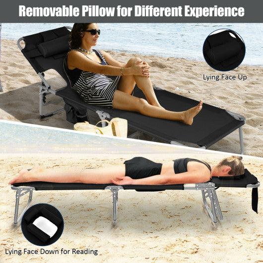 Folding Beach Lounge Chair with Pillow for Outdoor-Black at Set Shop and Smile