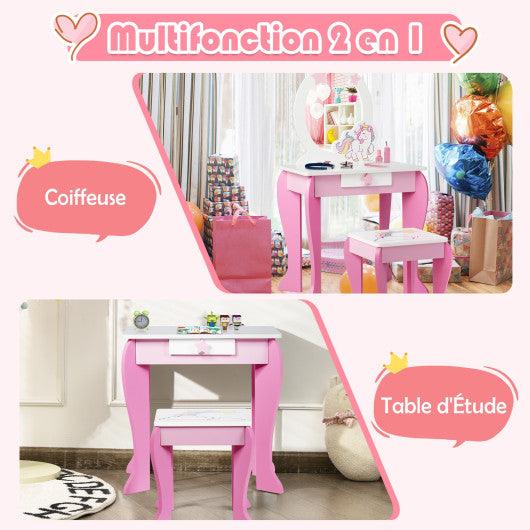 Kids Wooden Makeup Dressing Table and Chair Set with Mirror and Drawer at Set Shop and Smile