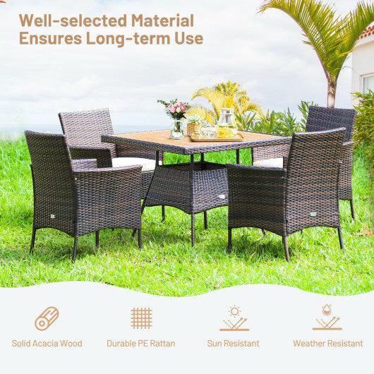 5 Pieces Patio Rattan Dining Furniture Set with Arm Chair and Wooden Table Top at Set Shop and Smile