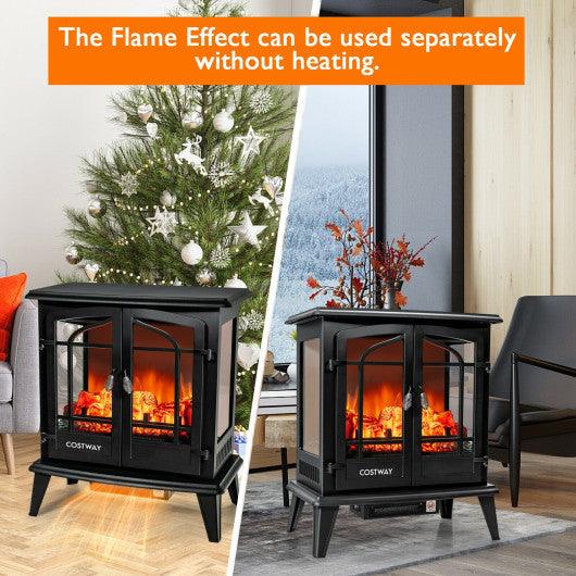 25 Inch Freestanding Electric Fireplace Heater with Realistic Flame effect-Black at Set Shop and Smile