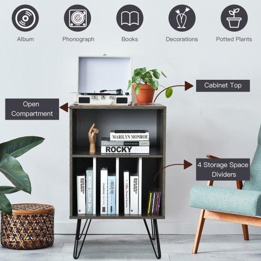 Freestanding Record Player Stand Record Storage Cabinet with Metal Legs-Gray at Set Shop and Smile