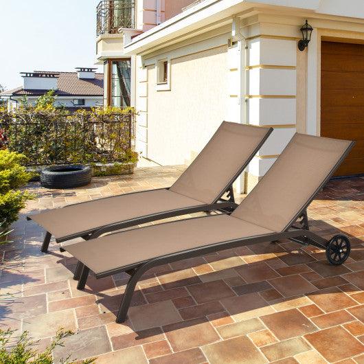 6-Poisition Adjustable Outdoor Chaise Recliner with Wheels-Brown at Set Shop and Smile