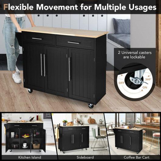 Kitchen Island Trolley Wood Top Rolling Storage Cabinet Cart with Knife Block-Black at Set Shop and Smile