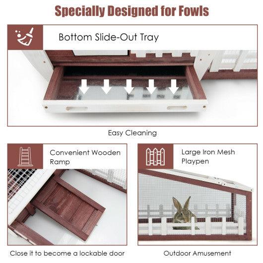 62 Inch Wooden Rabbit Hutch with Pull Out Tray-Red at Set Shop and Smile