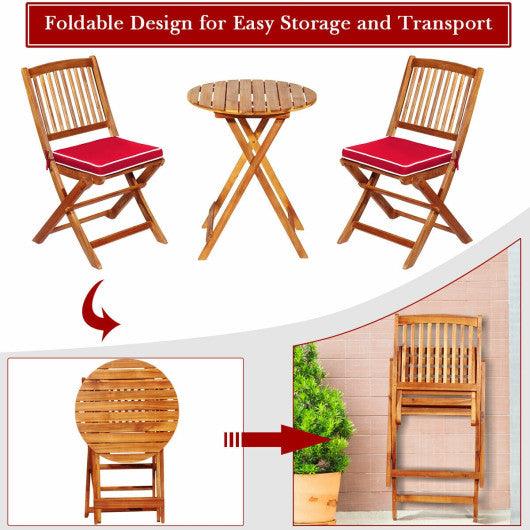 3 Pieces Patio Folding Bistro Set with Padded Cushion and Round Coffee Table-Red at Set Shop and Smile