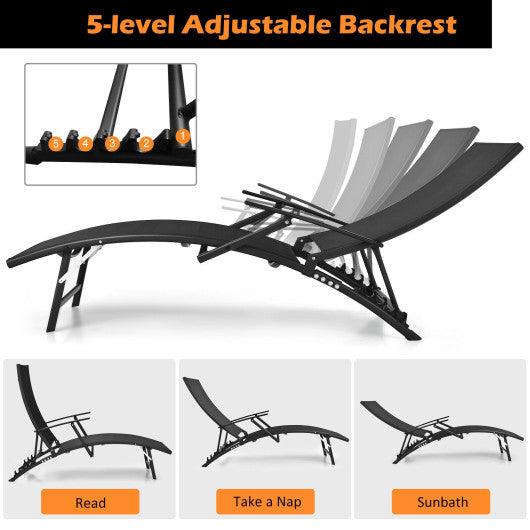 2 Pieces Patio Folding Stackable Lounge Chair Chaise with Armrest-Black at Set Shop and Smile