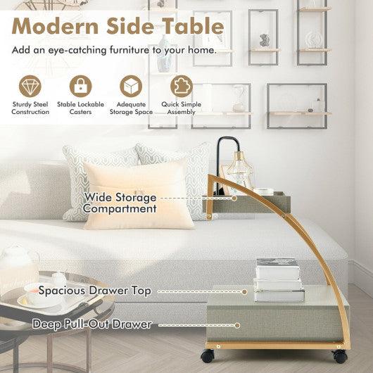 Modern 2-Tier Rolling End Table with Tray Top and Pull-Out Drawer-Gray at Set Shop and Smile