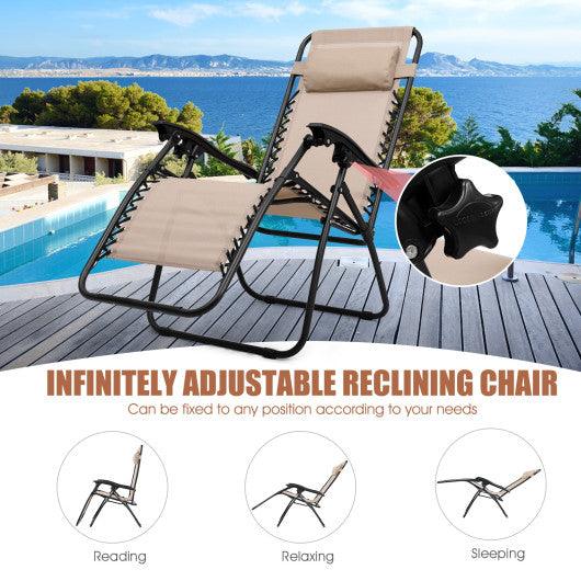 3 Pieces Folding Portable Zero Gravity Reclining Lounge Chairs Table Set-Beige at Set Shop and Smile