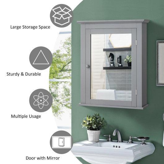 Bathroom Mirror Cabinet Wall Mounted Adjustable Shelf Medicine Storage-Gray at Set Shop and Smile