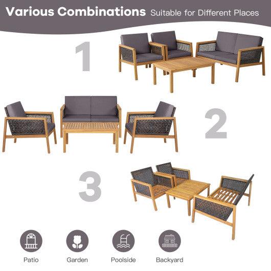4 Pieces Patio Rattan Furniture Set with Removable Cushions-Gray at Set Shop and Smile