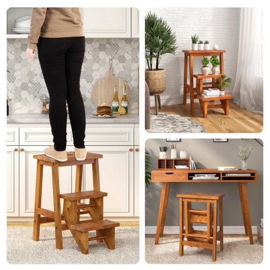 3-in-1 Rubber Wood Step Stool with Convenient Handle-Natural at Set Shop and Smile
