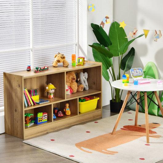 Kids 2-Shelf Bookcase 5-Cube Wood Toy Storage Cabinet Organizer-Natural at Set Shop and Smile
