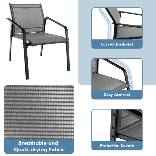 4 Pieces Patio Furniture Set with Armrest Loveseat Sofas and Glass Table Deck-Gray at Set Shop and Smile