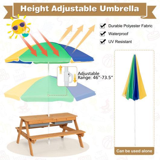 3-in-1 Kids Outdoor Picnic Water Sand Table with Umbrella Play Boxes-Yellow at Set Shop and Smile
