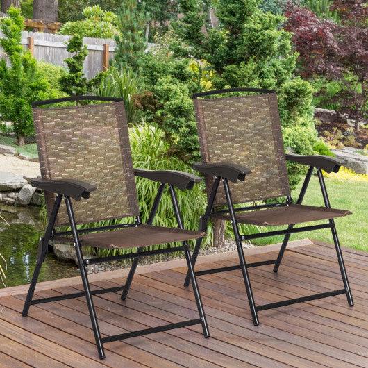 4 Pieces Folding Dining Chairs with Steel Armrests and Sling Back at Set Shop and Smile
