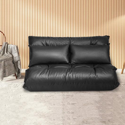 Foldable PU Leather Leisure Floor Sofa Bed with 2 Pillows-Black at Set Shop and Smile