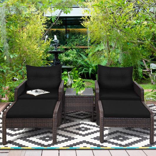 5 Pieces Patio Rattan Sofa Ottoman Furniture Set with Cushions-Black at Set Shop and Smile