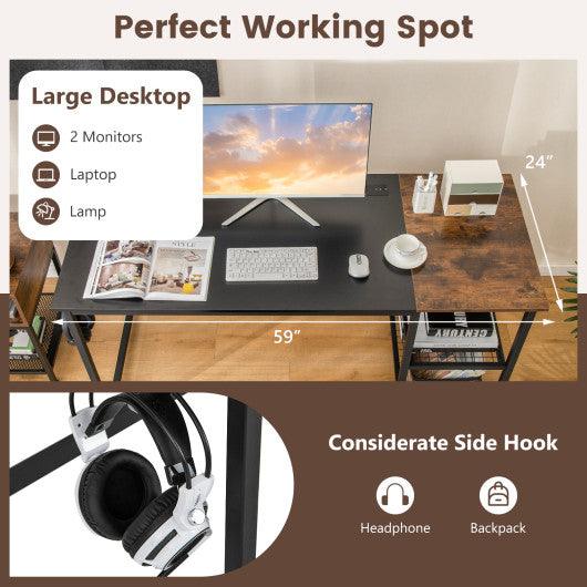 59 Inch Home Office Computer Desk with Removable Storage Shelves-Black at Set Shop and Smile
