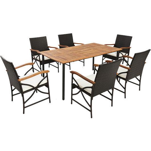 5/7-Piece Outdoor Dining Set with Acacia Wood Table-6 Pieces + at Set Shop and Smile