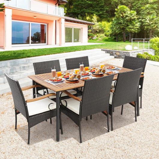 7 Pieces Patio Wicker Dining Set with Detachable Cushion and Umbrella Hole at Set Shop and Smile