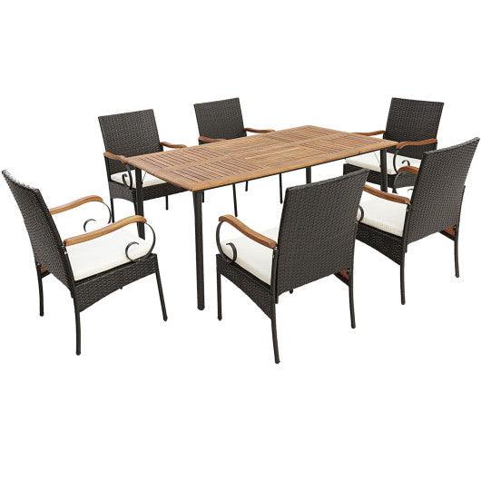 7 Pieces Patio Wicker Dining Set with Detachable Cushion and Umbrella Hole at Set Shop and Smile