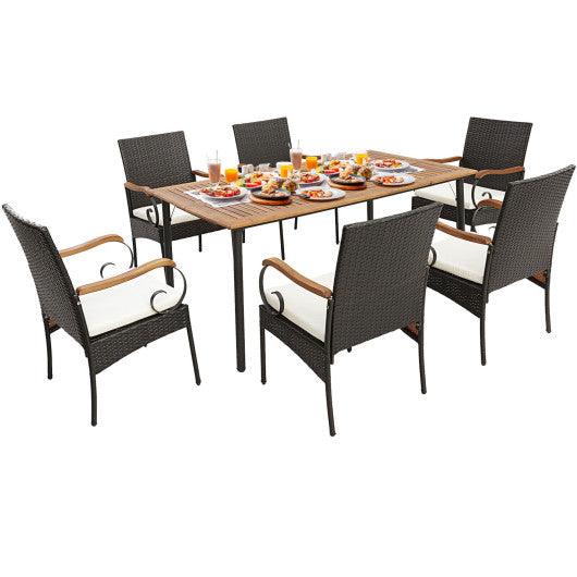 7 Pieces Patio Wicker Dining Set with Detachable Cushion and Umbrella Hole at Set Shop and Smile