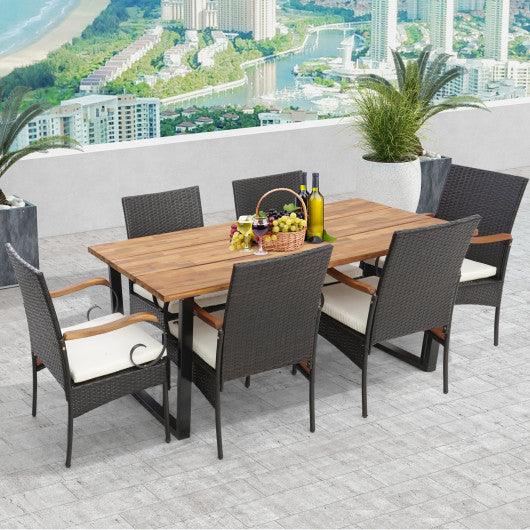 7 Pieces Patio Rattan Dining Set with 2 Inches Umbrella Hole at Set Shop and Smile