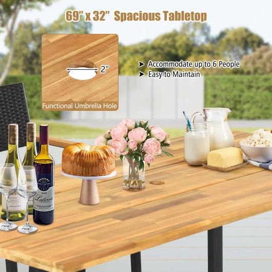 7 Pieces Patio Rattan Dining Set with 2 Inches Umbrella Hole at Set Shop and Smile