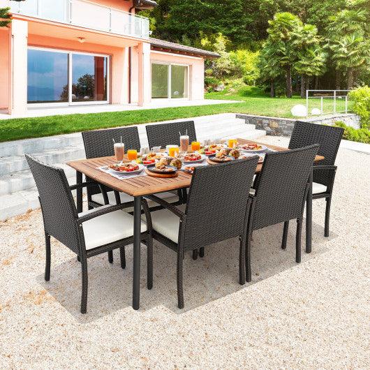 7 Pieces Patio Wicker Cushioned Dining Set with Umbrella Hole at Set Shop and Smile
