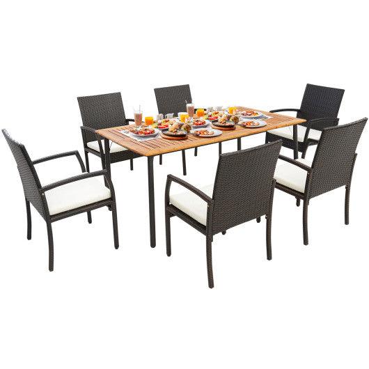 7 Pieces Patio Wicker Cushioned Dining Set with Umbrella Hole at Set Shop and Smile