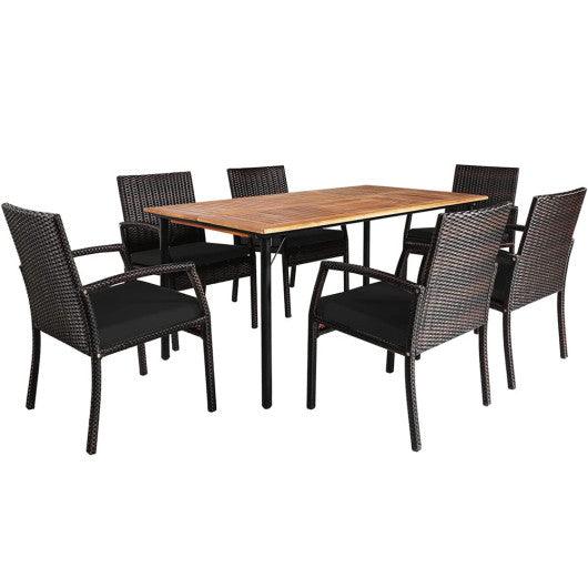 7 Pieces Patio Rattan Cushioned Dining Set with Umbrella Hole-Black at Set Shop and Smile