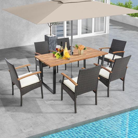 7 Pieces Outdoor Wicker Chair and Dining Table Set at Set Shop and Smile