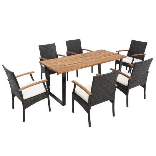 7 Pieces Outdoor Wicker Chair and Dining Table Set at Set Shop and Smile