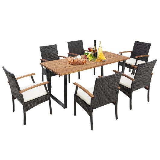 7 Pieces Outdoor Wicker Chair and Dining Table Set at Set Shop and Smile