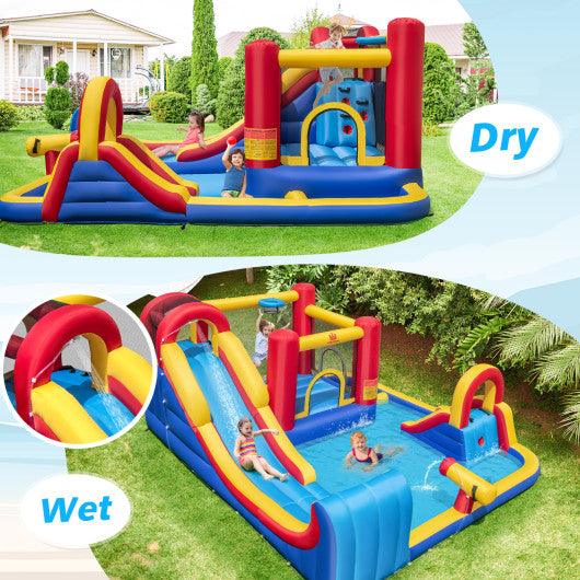 7 in 1 Outdoor Inflatable Bounce House with Water Slides and Splash Pools with 735W Blower at Set Shop and Smile