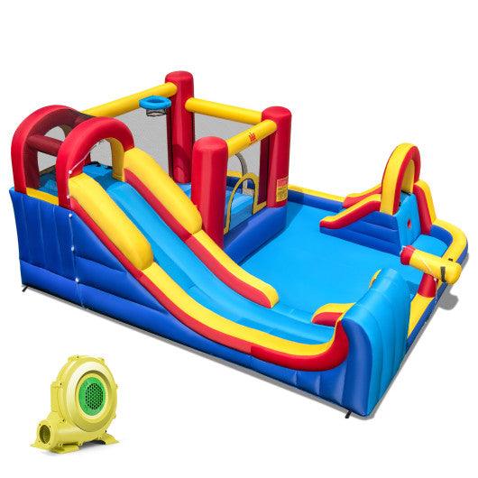7 in 1 Outdoor Inflatable Bounce House with Water Slides and Splash Pools with 735W Blower at Set Shop and Smile