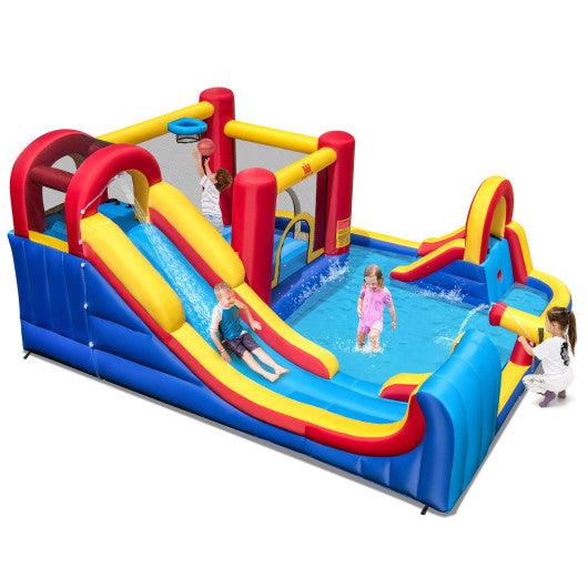 7 in 1 Outdoor Inflatable Bounce House with Water Slides and Splash Pools with 735W Blower at Set Shop and Smile