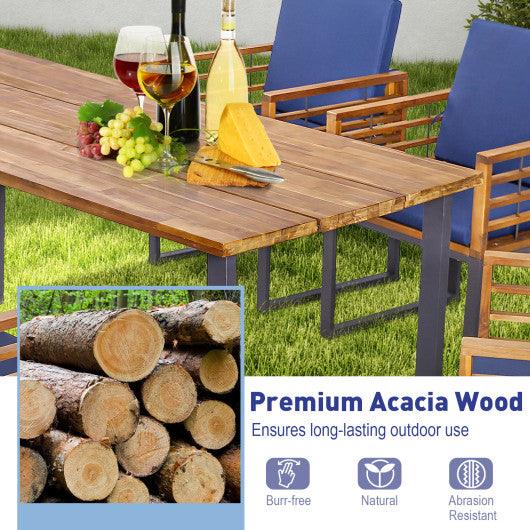 7 Pieces Patio Acacia Wood Dining Chair and Table Set for Backyard and Poolside-Navy at Set Shop and Smile