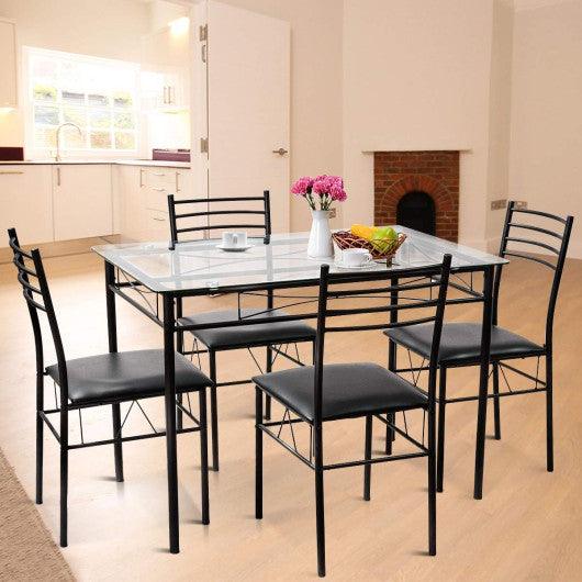 5 Pieces Dining Set with Tempered Glass Top Table and 4 Upholstered Chairs at Set Shop and Smile