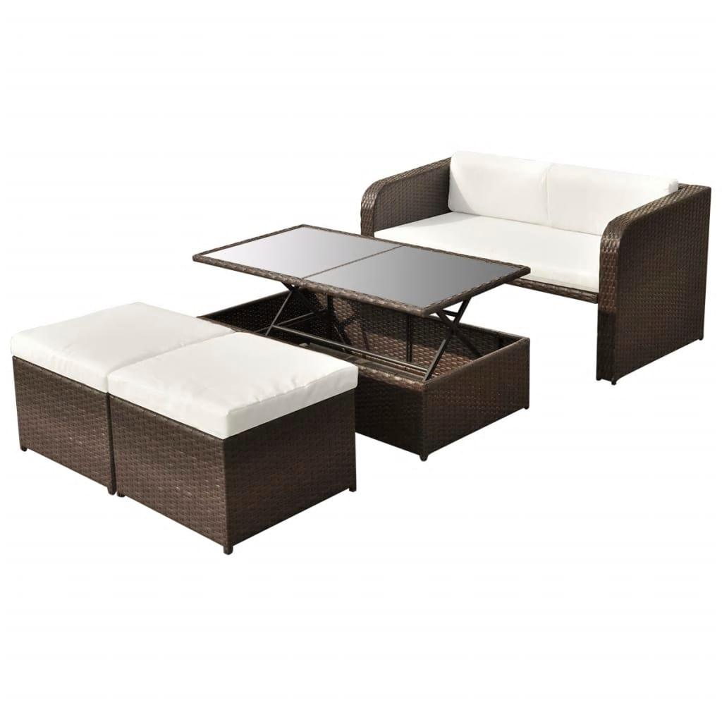 4 Piece Patio Lounge Set with Cushions Poly Rattan Brown at Set Shop and Smile