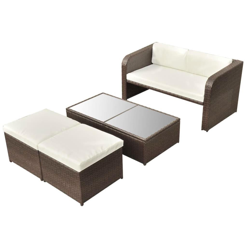 4 Piece Patio Lounge Set with Cushions Poly Rattan Brown at Set Shop and Smile