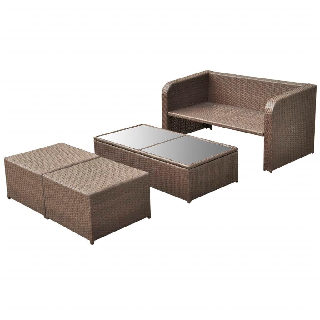 4 Piece Patio Lounge Set with Cushions Poly Rattan Brown at Set Shop and Smile