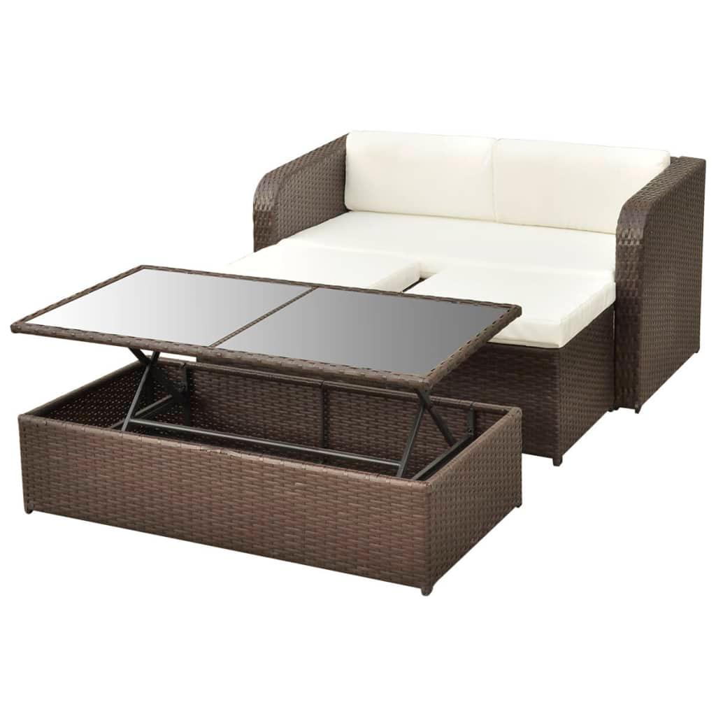 4 Piece Patio Lounge Set with Cushions Poly Rattan Brown at Set Shop and Smile