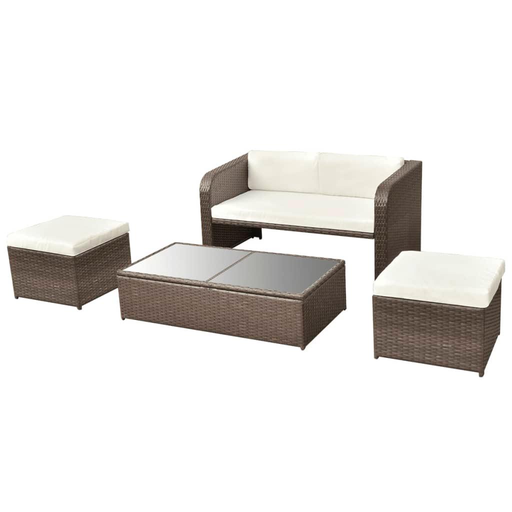 4 Piece Patio Lounge Set with Cushions Poly Rattan Brown at Set Shop and Smile