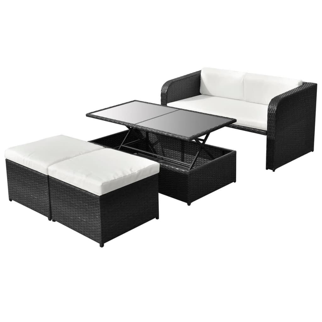 4 Piece Patio Lounge Set with Cushions Poly Rattan Black at Set Shop and Smile