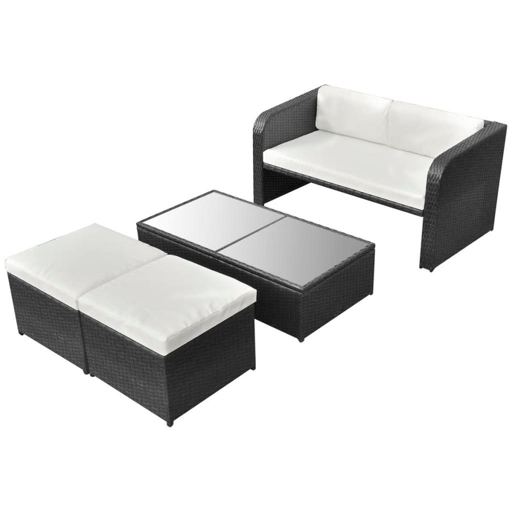 4 Piece Patio Lounge Set with Cushions Poly Rattan Black at Set Shop and Smile
